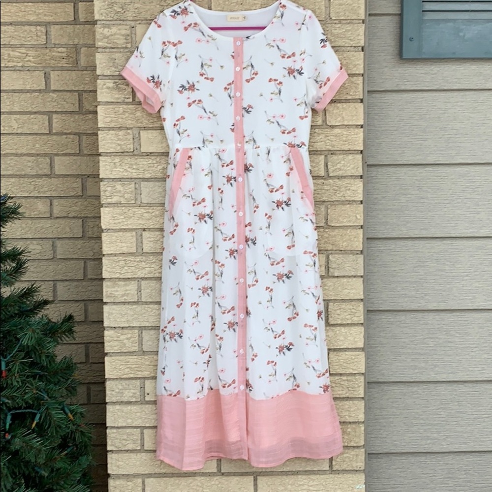 Roolee floral button front maxi dress pockets